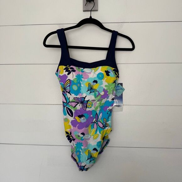 Gabar Women’s 8 Navy White Floral One Piece Swim New - Picture 1 of 5
